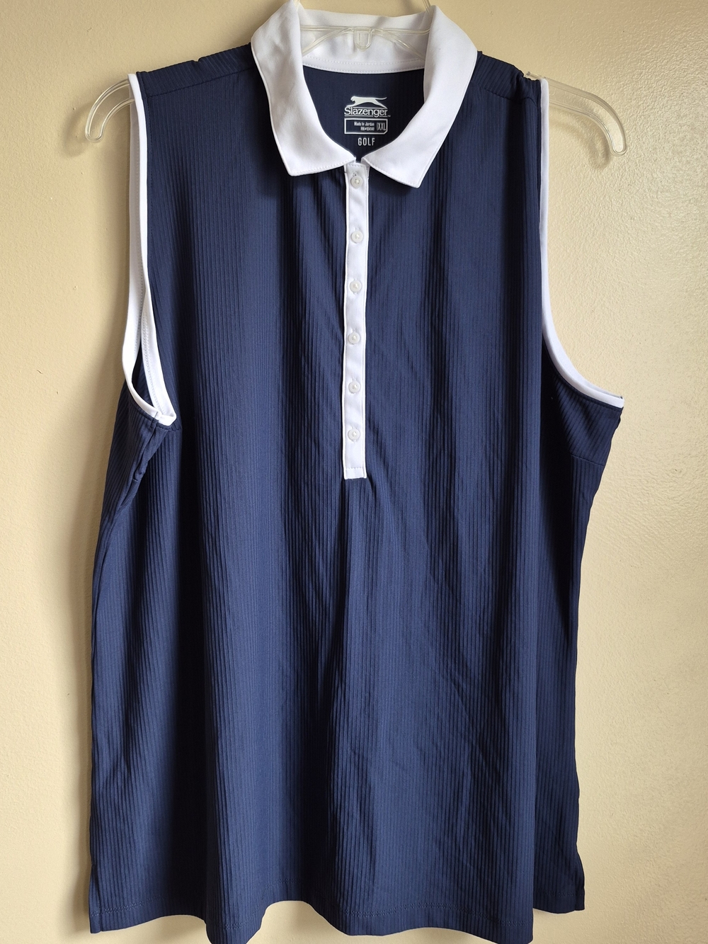 Slazenger Golf Sleeveless Polo Shirt Navy Blue White Ribbed Women XXL RN104141
